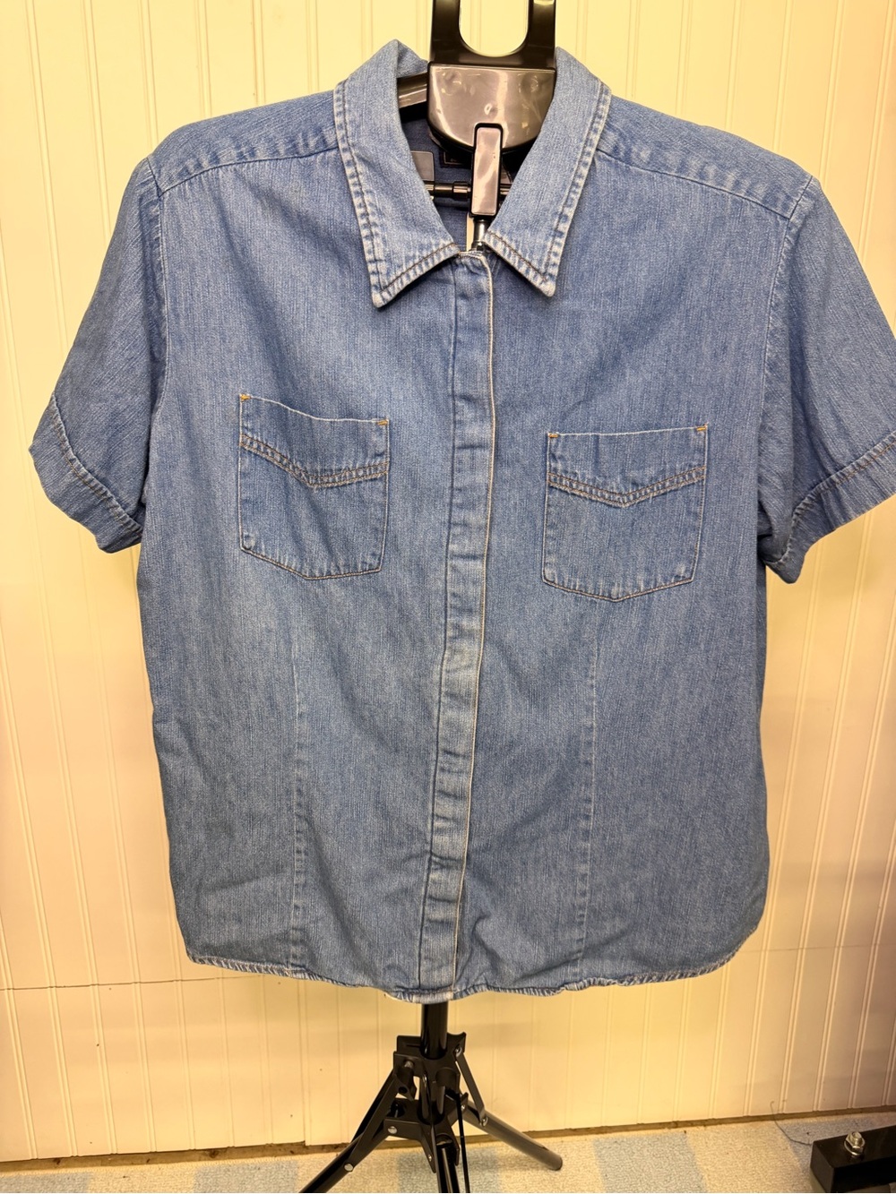 Route 66 Light Blue Denim Shirt with Embroidered Patch